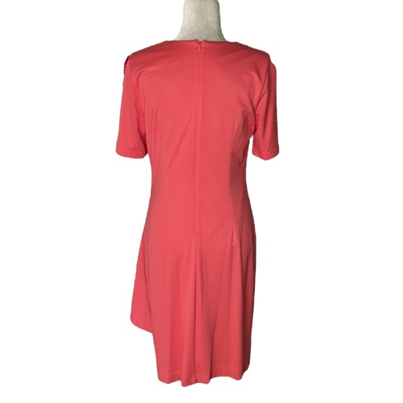 NWT LDT Brooke Pleated Coral Tangerine Draped Ruffe Knit Sheath Dress - 8 - Picture 6 of 13